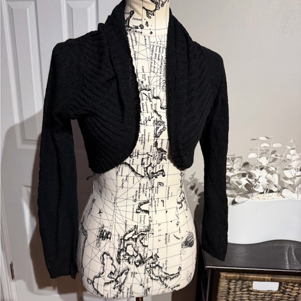 absolutely vintage y2k knit shrug bolero crop Sweater rib knit black Sz S/M